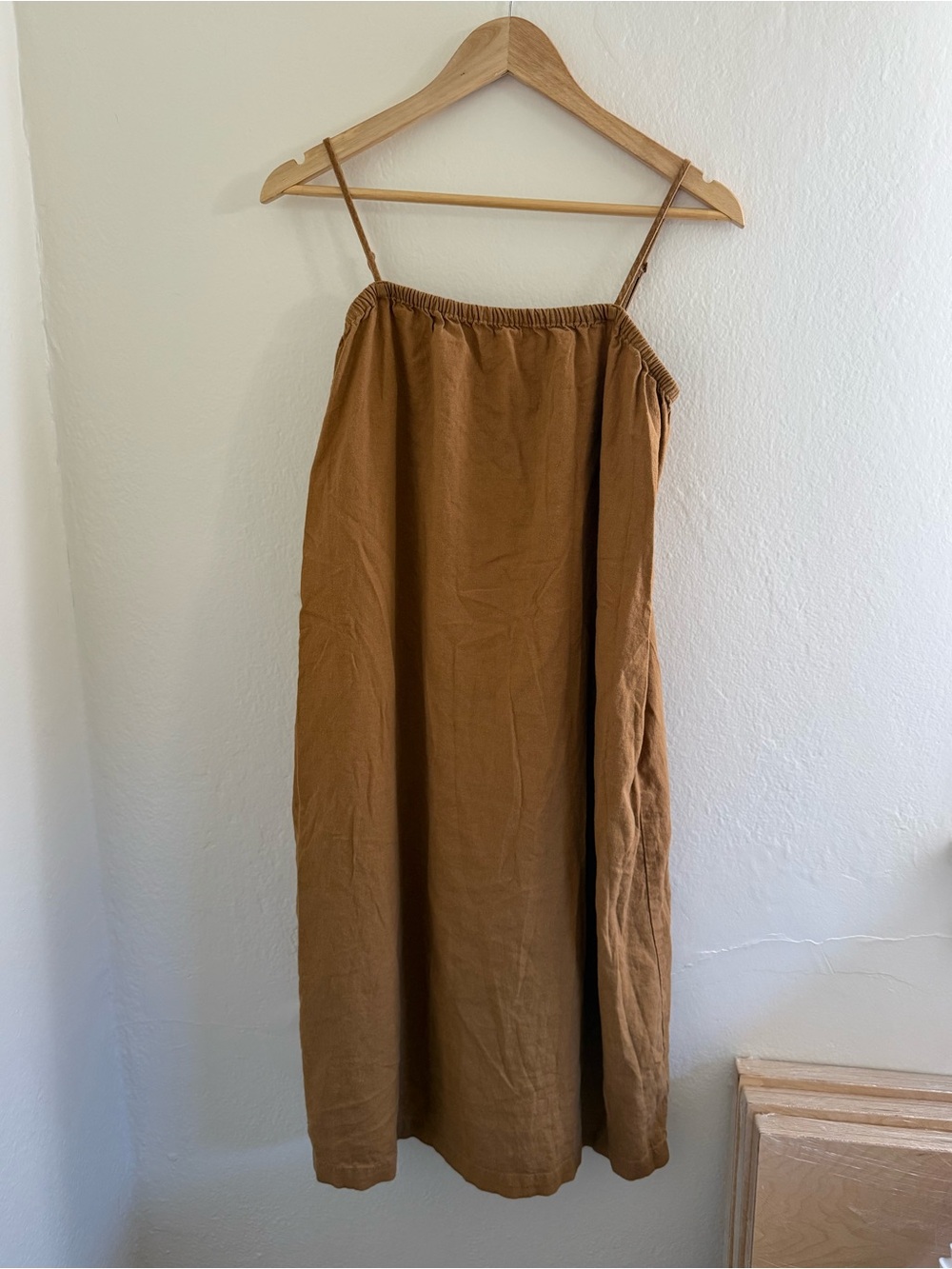 Minimal Spaghetti-Strap Midi Dress in Brown